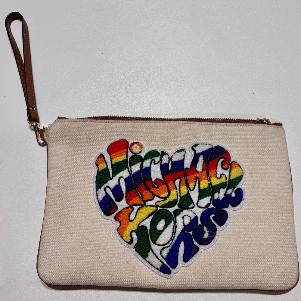 Michael Kors Large “Rainbow Pride” Heart Logo Canvas Zip Pouch